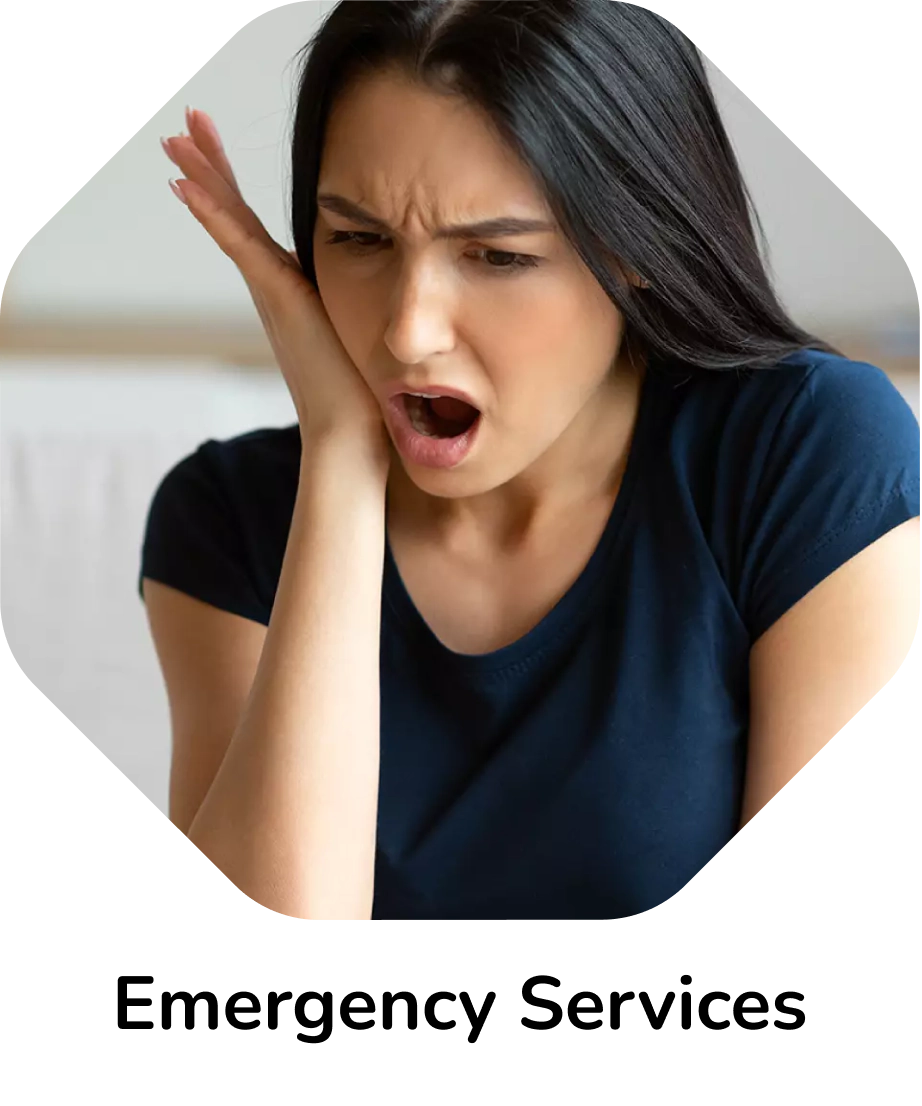 Emergency Services – woman holding her cheek in pain from a toothache